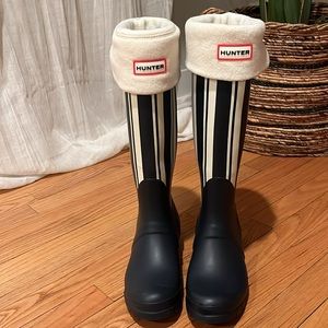 Garden Stripe Navy Blue Hunter Rain Boots
